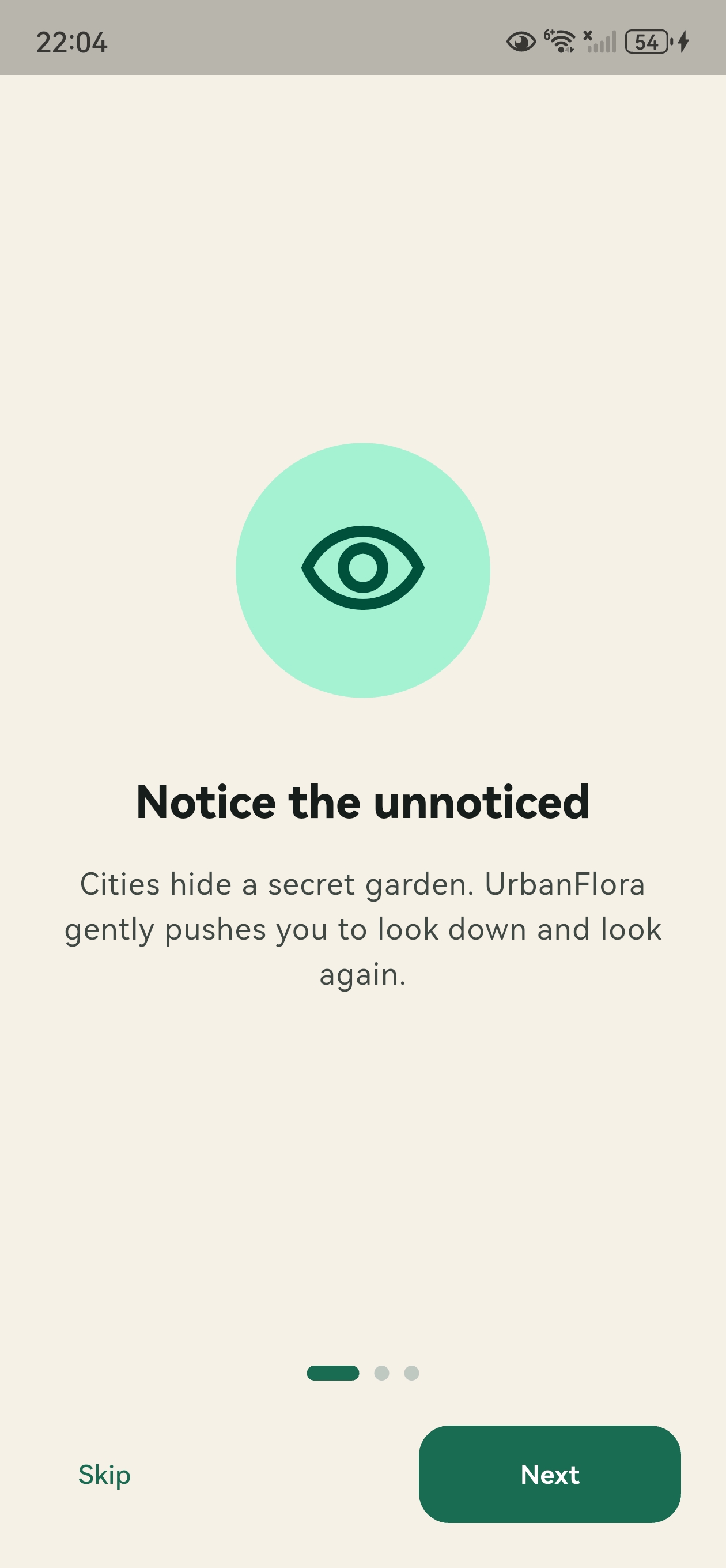 UrbanFlora onboarding screen
