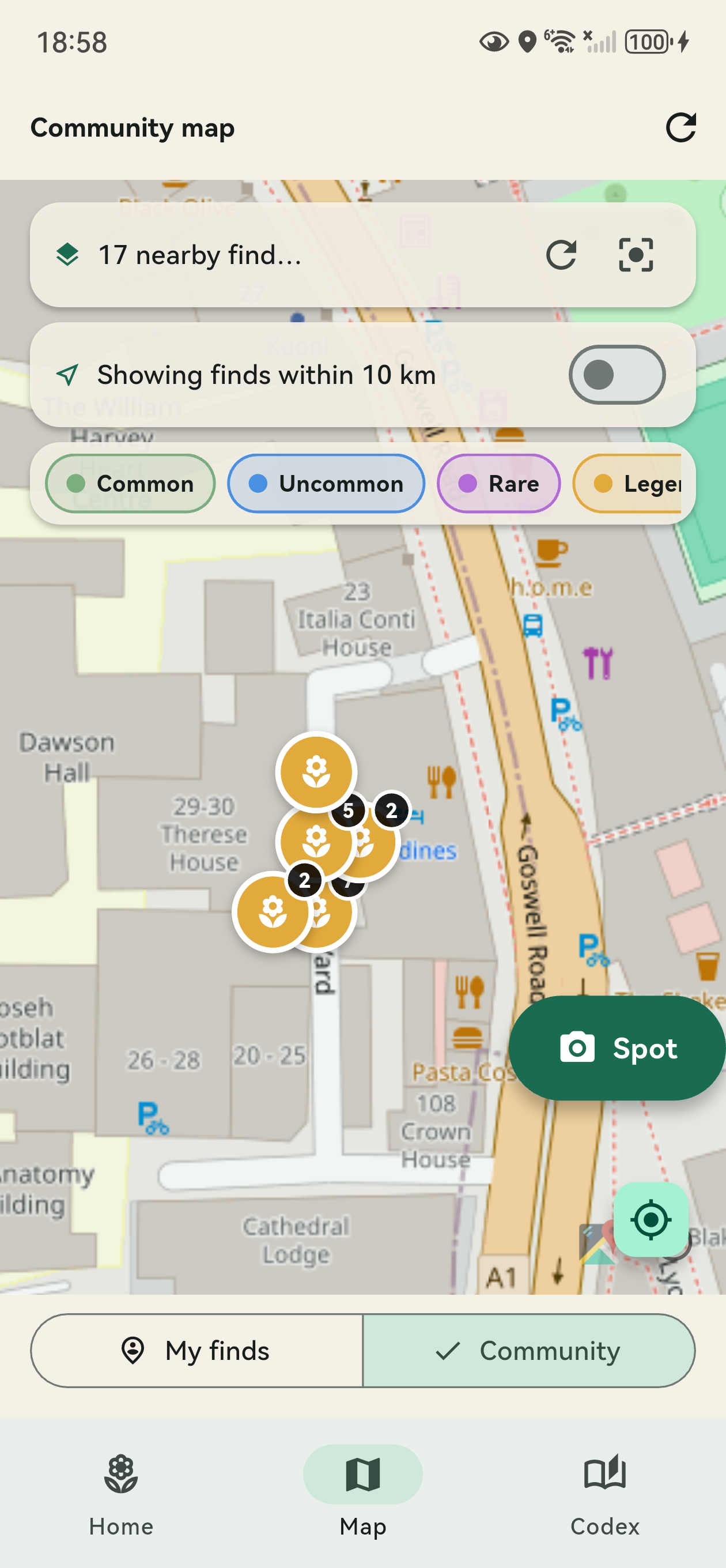 UrbanFlora community map screen
